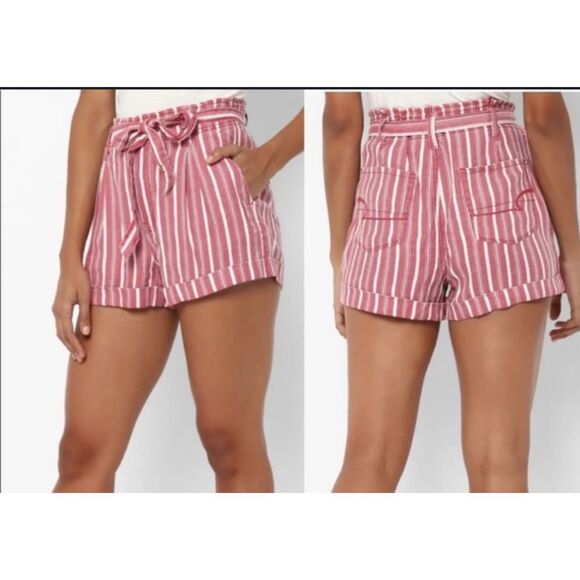 NWT Size 8 American Eagle Linen Blend Shorts Womens Super High Rise Striped - Picture 1 of 9